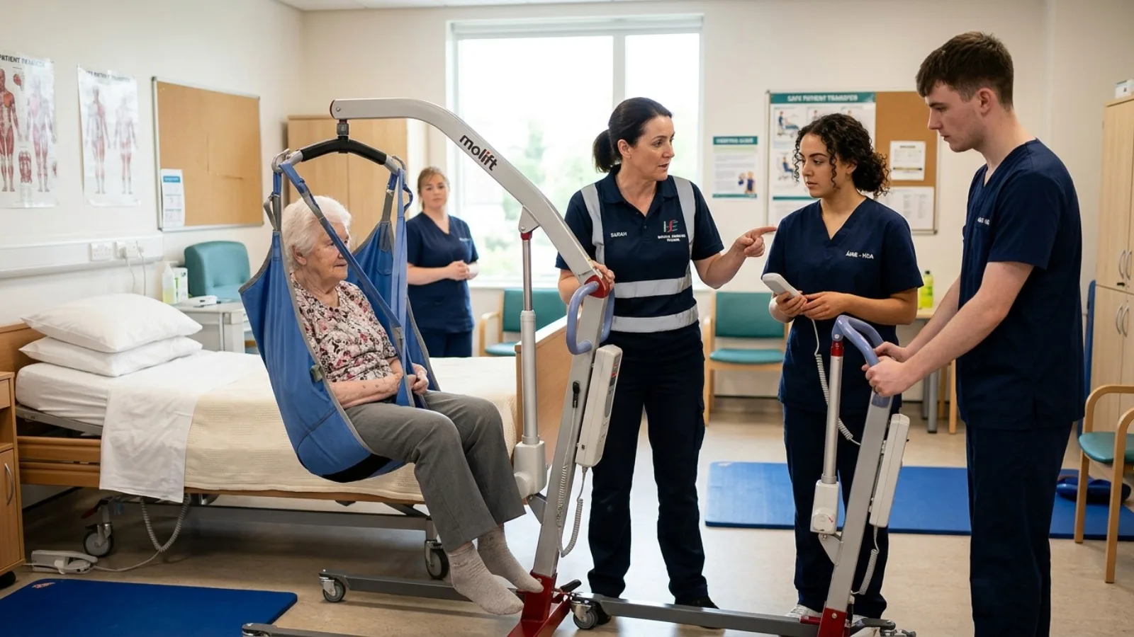 Patient handling training in progress at a healthcare setting
